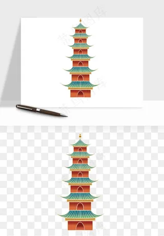 国潮风古建筑古楼古塔鼓楼psd,png免抠图