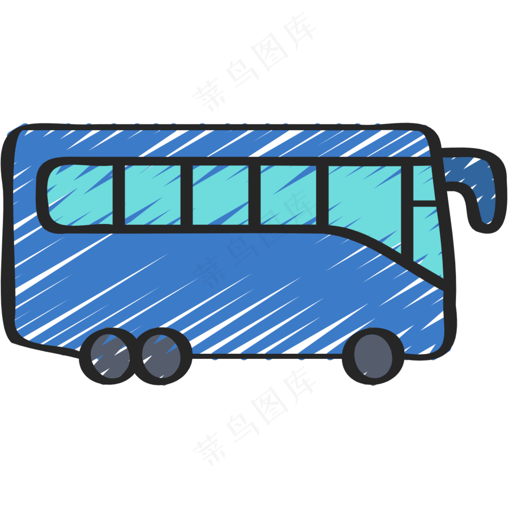 蓝色大巴车 铅笔手绘图标 icon