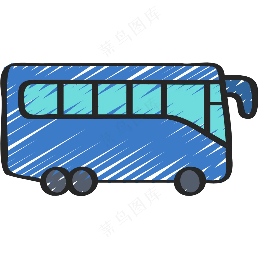 蓝色大巴车 铅笔手绘图标 icon