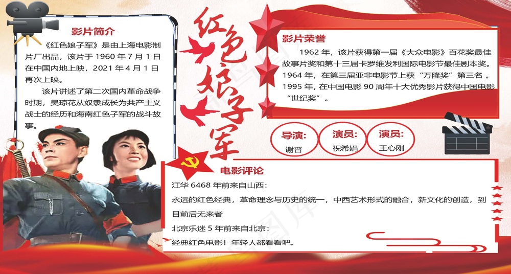 红色精神电影-红色娘子军word小报（可编辑，含线稿）