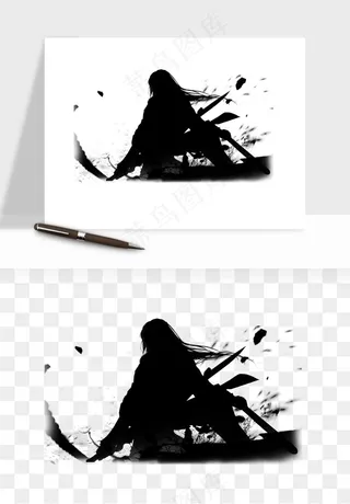 水墨江湖侠客武侠剪影png免抠
