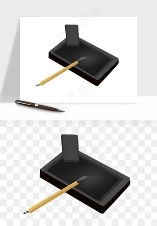 中式砚台毛笔书法png免抠