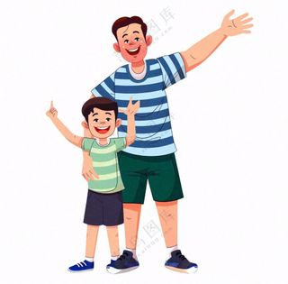 父亲爸爸儿子相拥卡通插画免抠