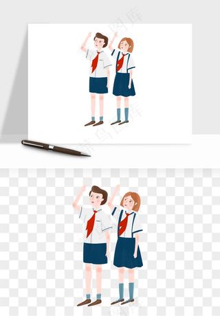 手绘学生少先队png免抠