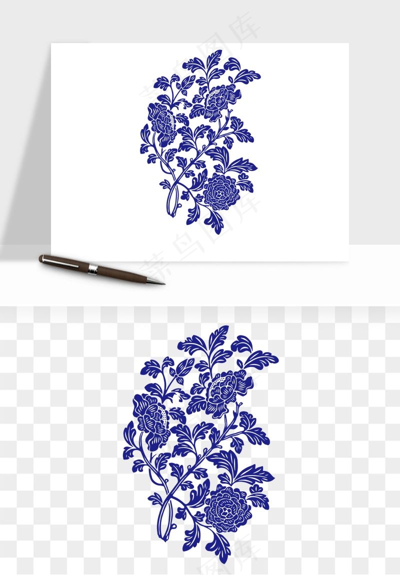 青花瓷花纹花卉图案png免抠