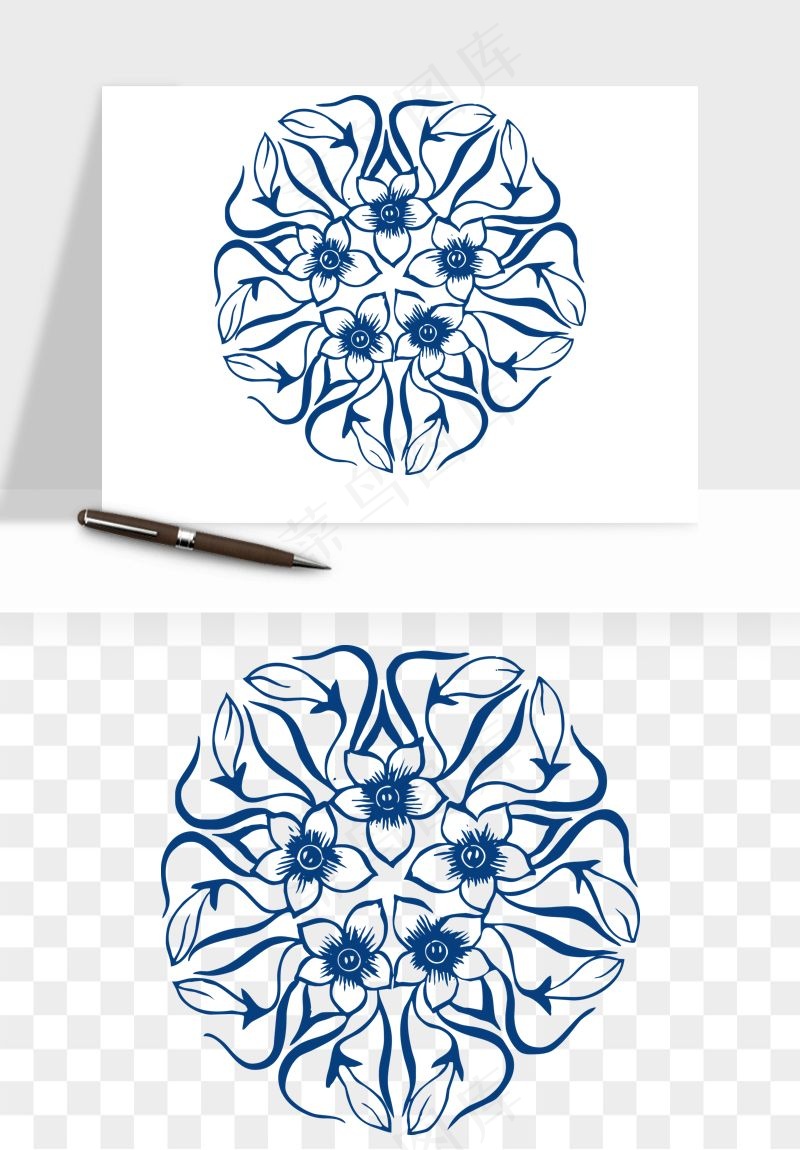青花瓷花纹花卉图案png免抠