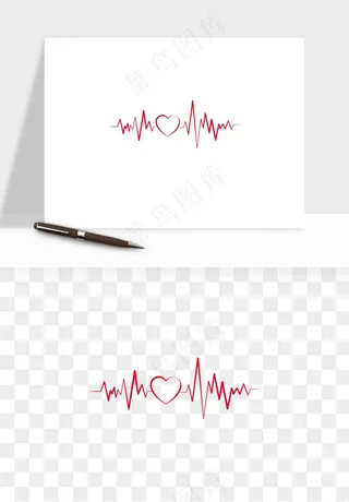 手绘心电图爱心线条png免抠