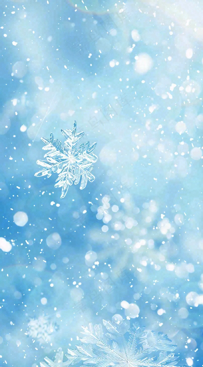 冬天白雪覆盖寒冷唯美雪景小寒插画背景