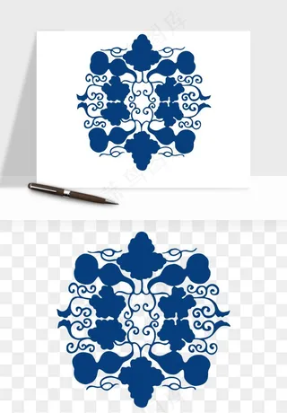 青花瓷花纹花卉图案png免抠