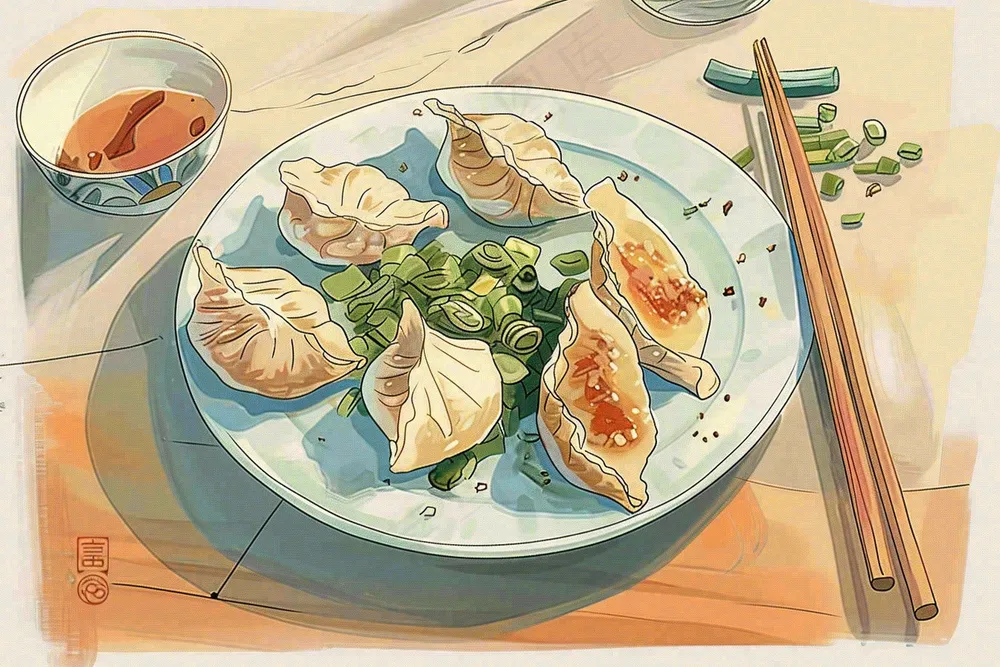 饺子中国传统美食冬至插画背景
