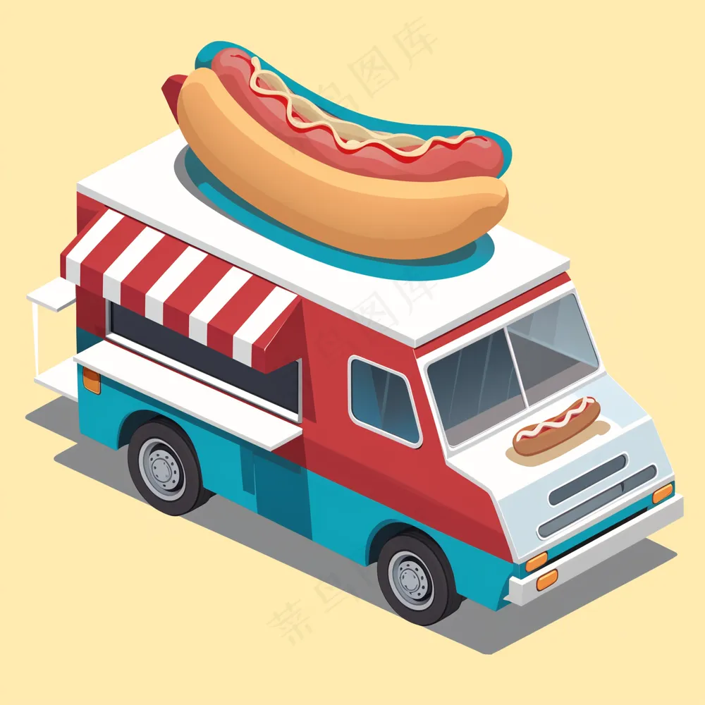 热狗餐车 2.5D扁平插画