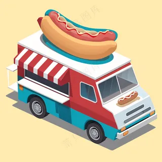 热狗餐车 2.5D扁平插画
