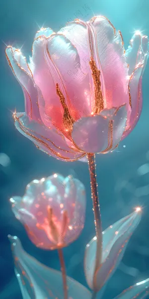 粉色梦幻水晶郁金香装饰画