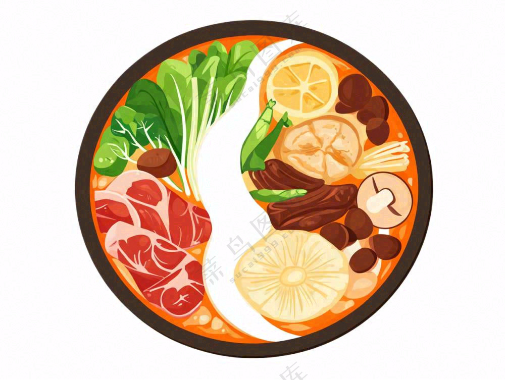 鸳鸯火锅美食插画免抠