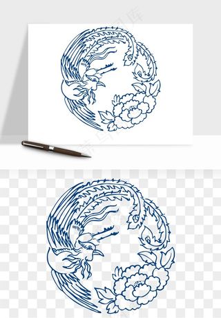 青花瓷花纹花卉图案png免抠