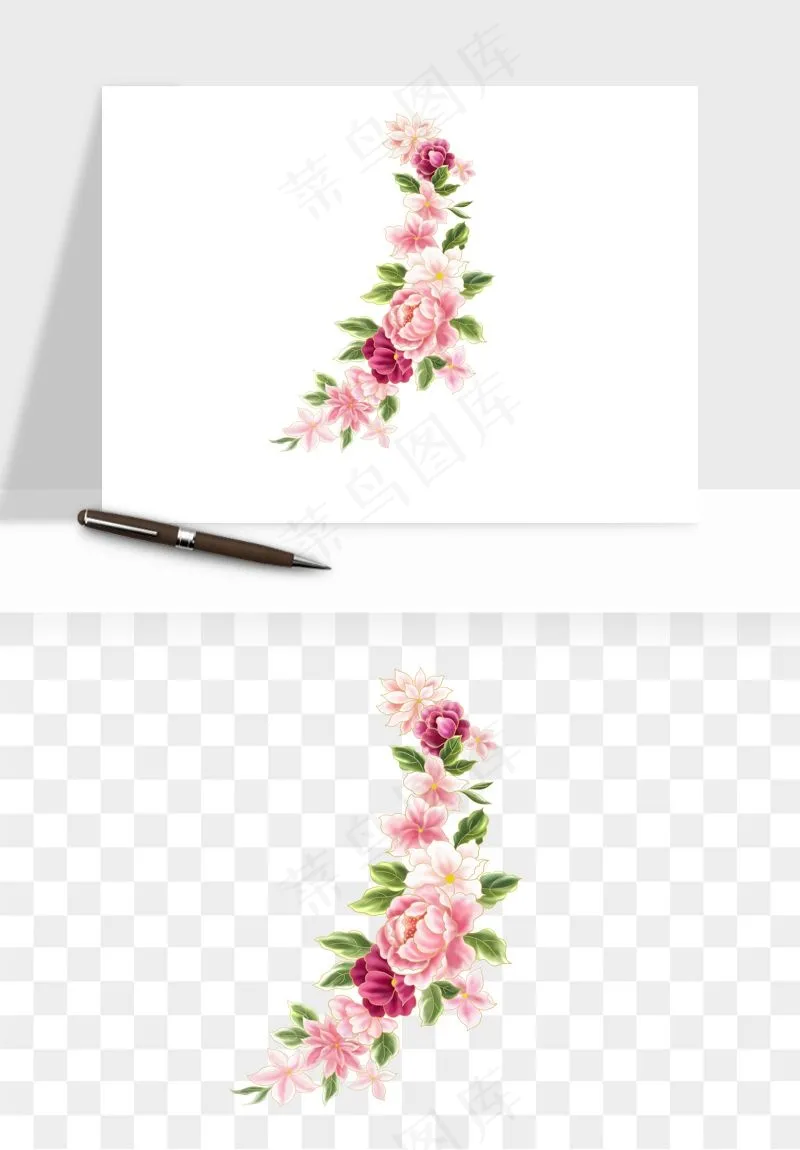 手绘国潮牡丹花花卉图案png免抠