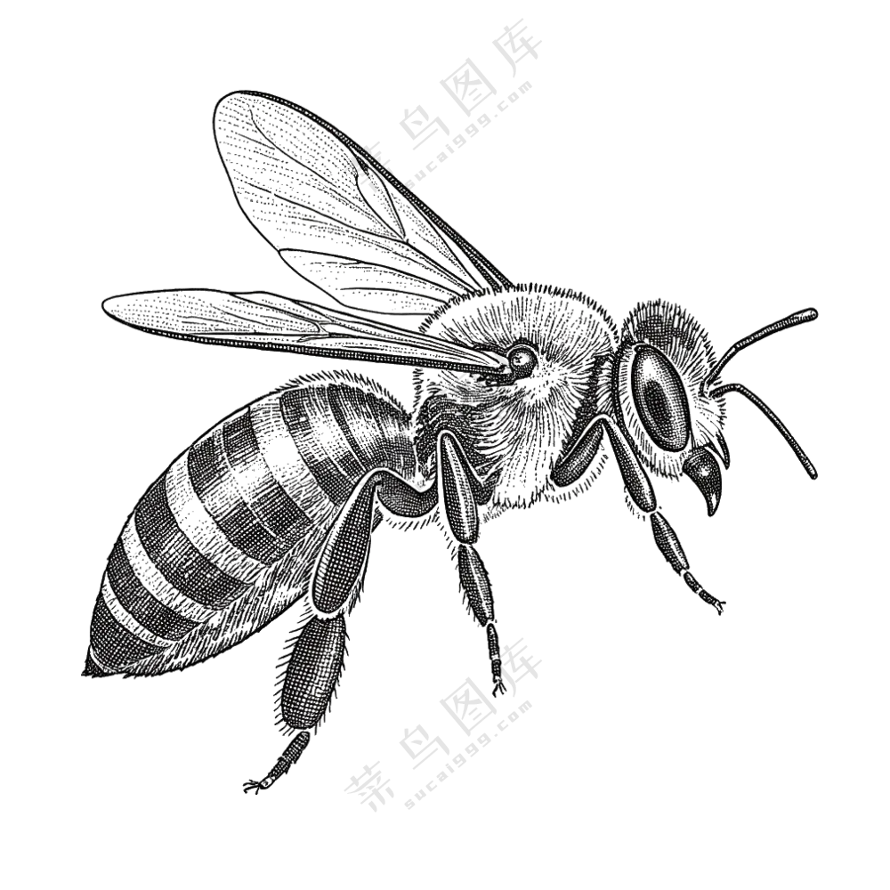 蜜蜂，昆虫，黑白插图