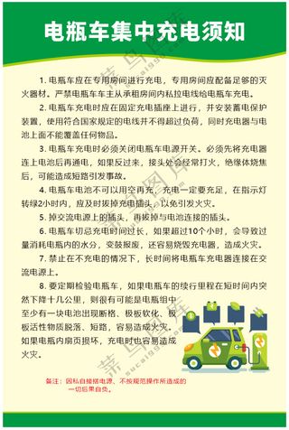 电动车安全充电小常识+简约风格+绿色配米黄色+提示展牌