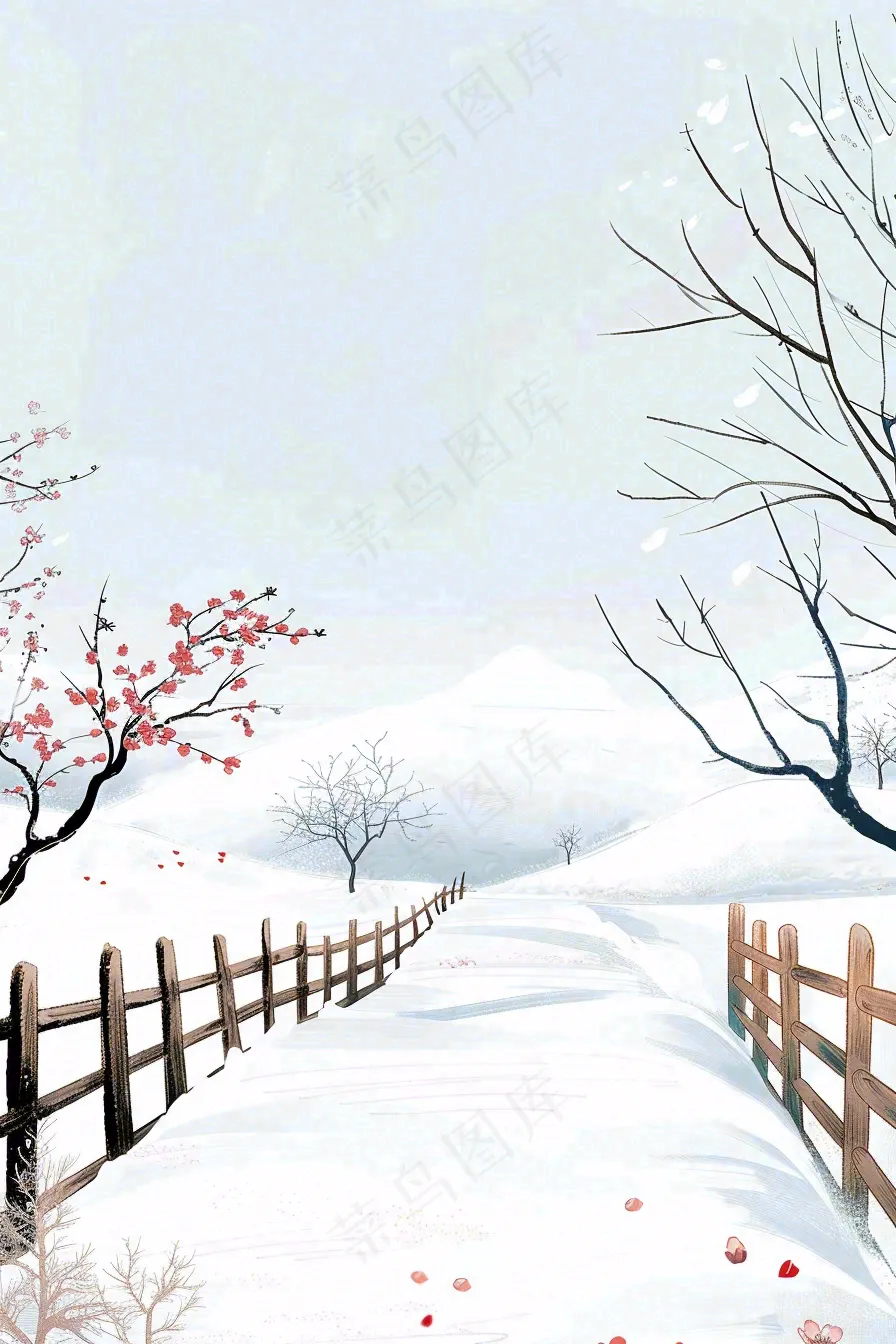 冬天白雪覆盖寒冷唯美雪景大寒插画背景