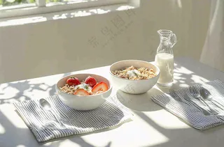 营养美味早餐面包吐司牛奶摄影图