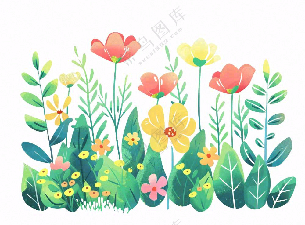 植物花朵花丛绿叶卡通插画免抠