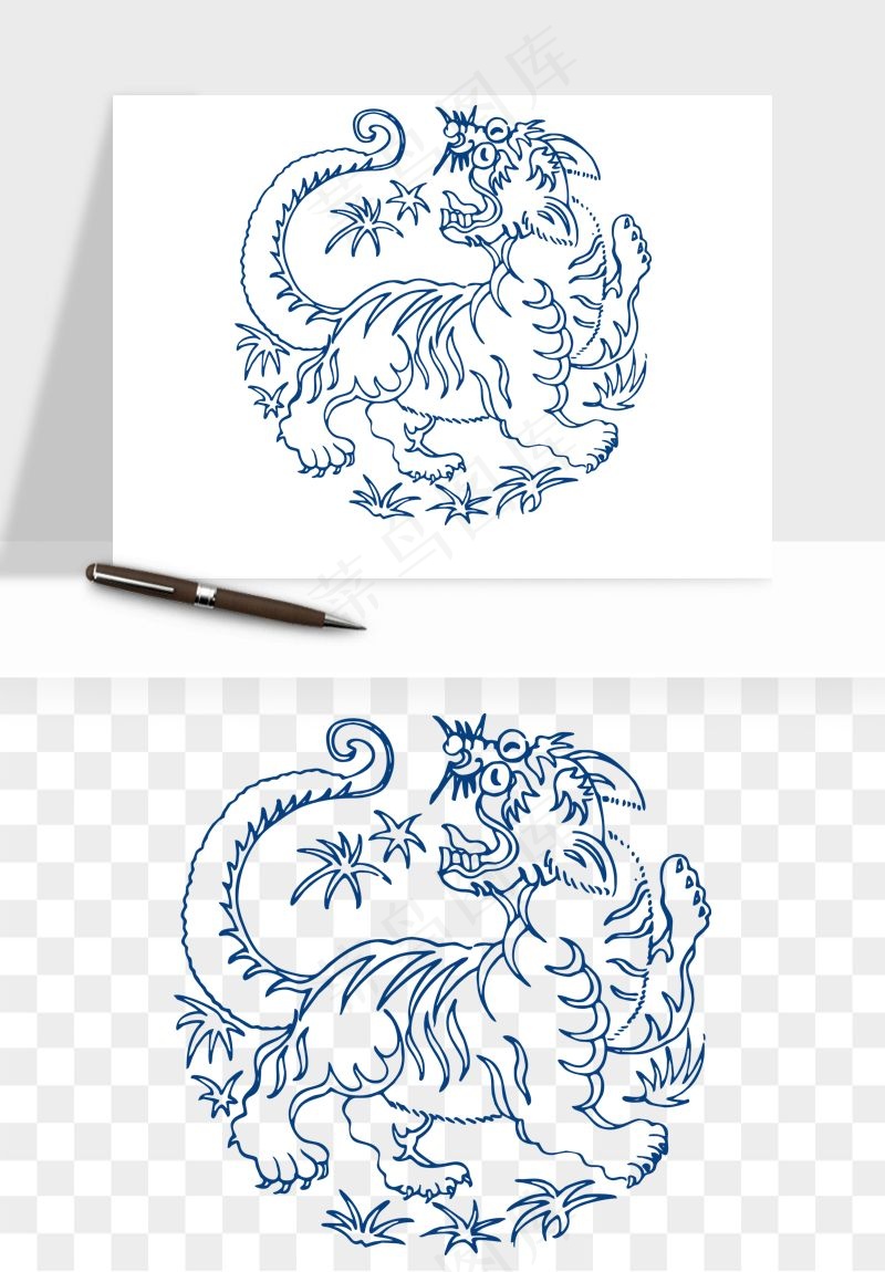 青花瓷花纹花卉图案png免抠