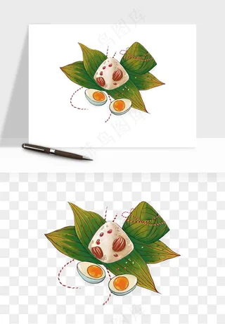 国潮粽子手绘肉粽png免抠