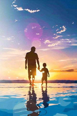 父亲节爸爸和孩子剪影亲情摄影图