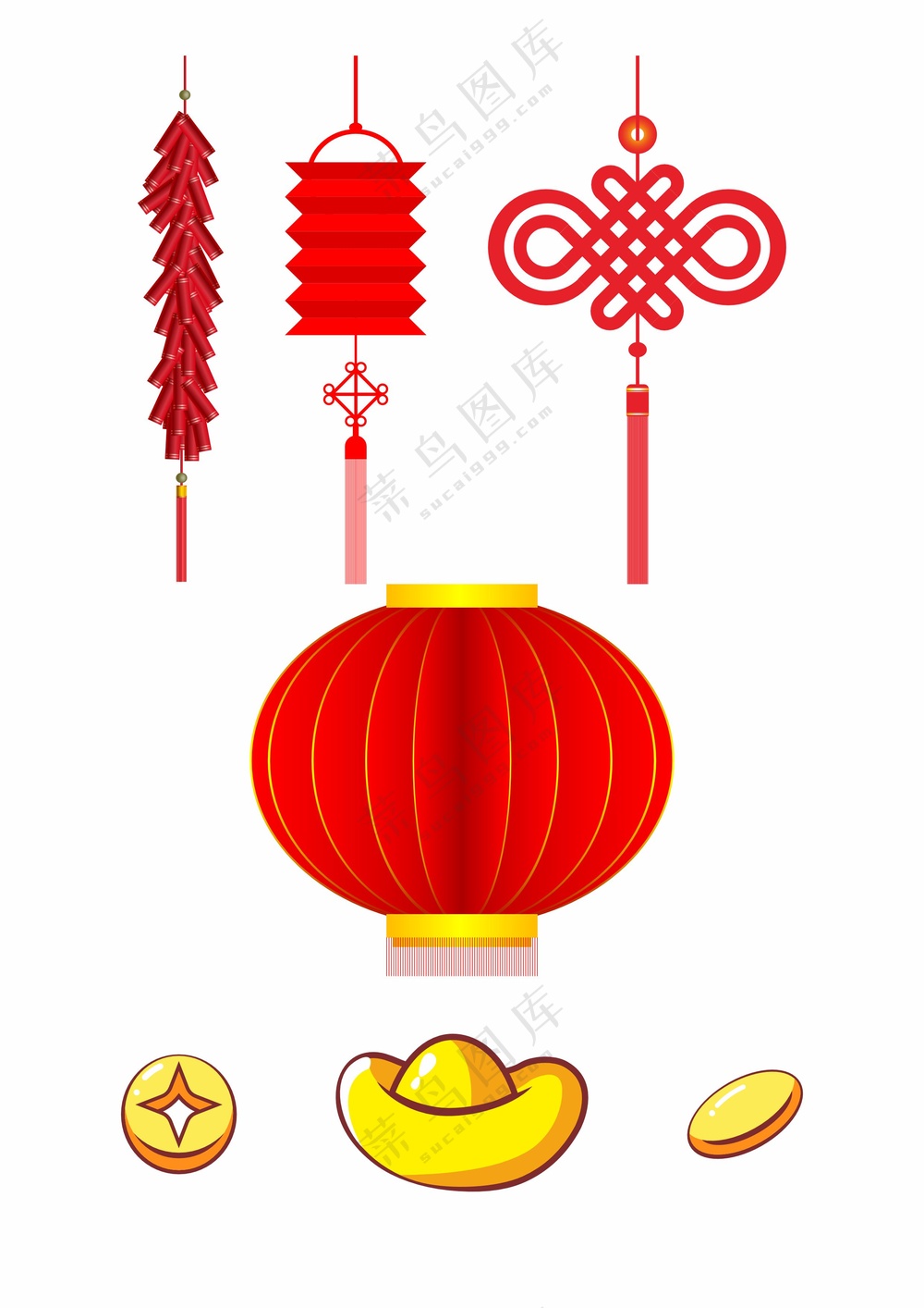 中国风喜庆灯笼金元宝金币鞭炮