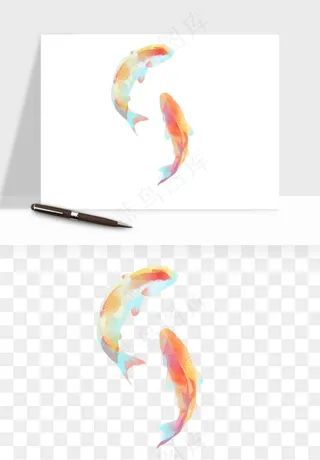 锦鲤鱼手绘水墨png免抠
