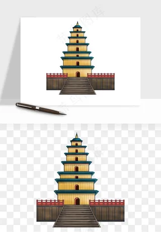 国潮高塔古塔楼建筑png免抠