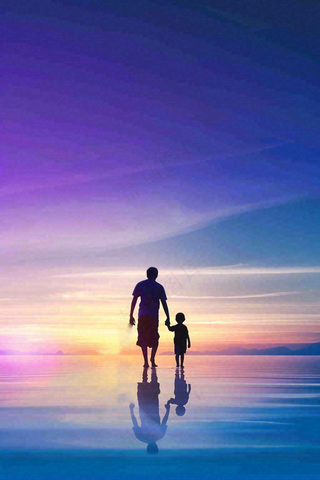 父亲节爸爸和孩子剪影亲情温馨插画背景