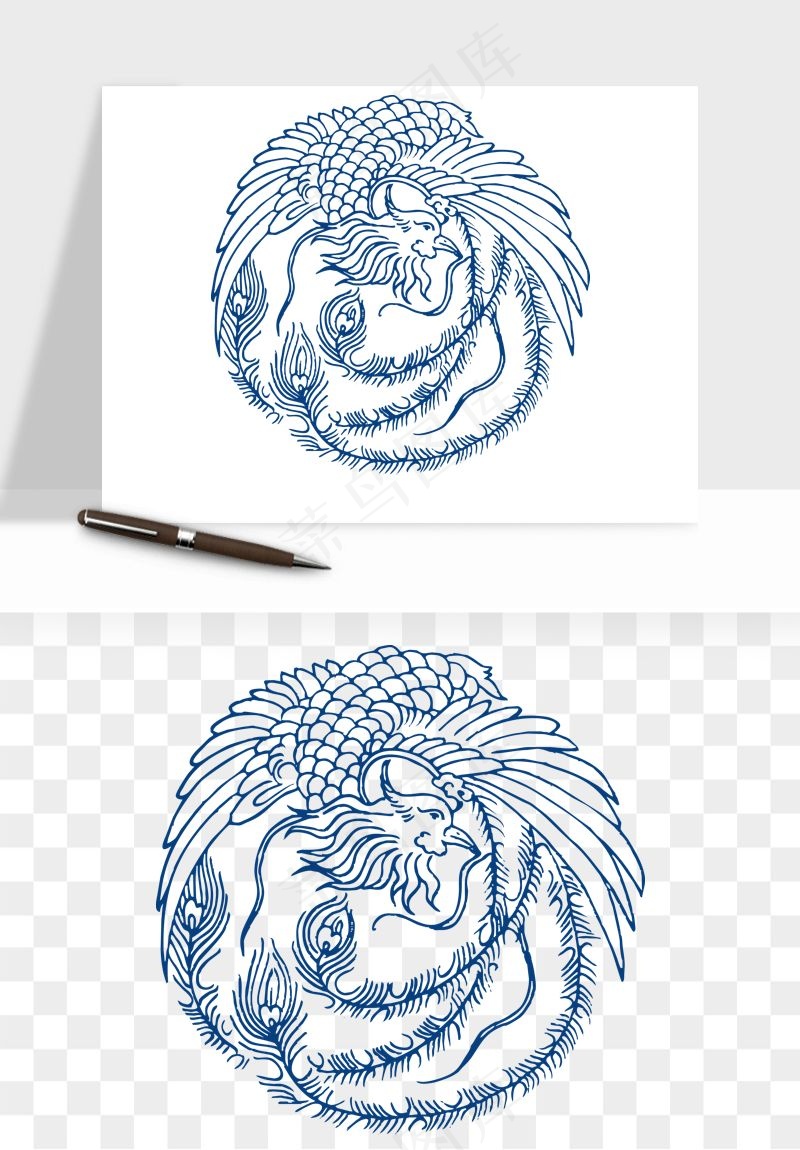 青花瓷花纹花卉图案png免抠