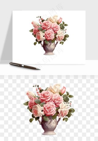 手绘花瓶花艺png免抠