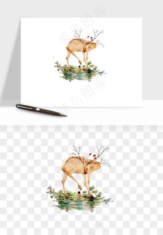 手绘梅花鹿小鹿麋鹿png免抠