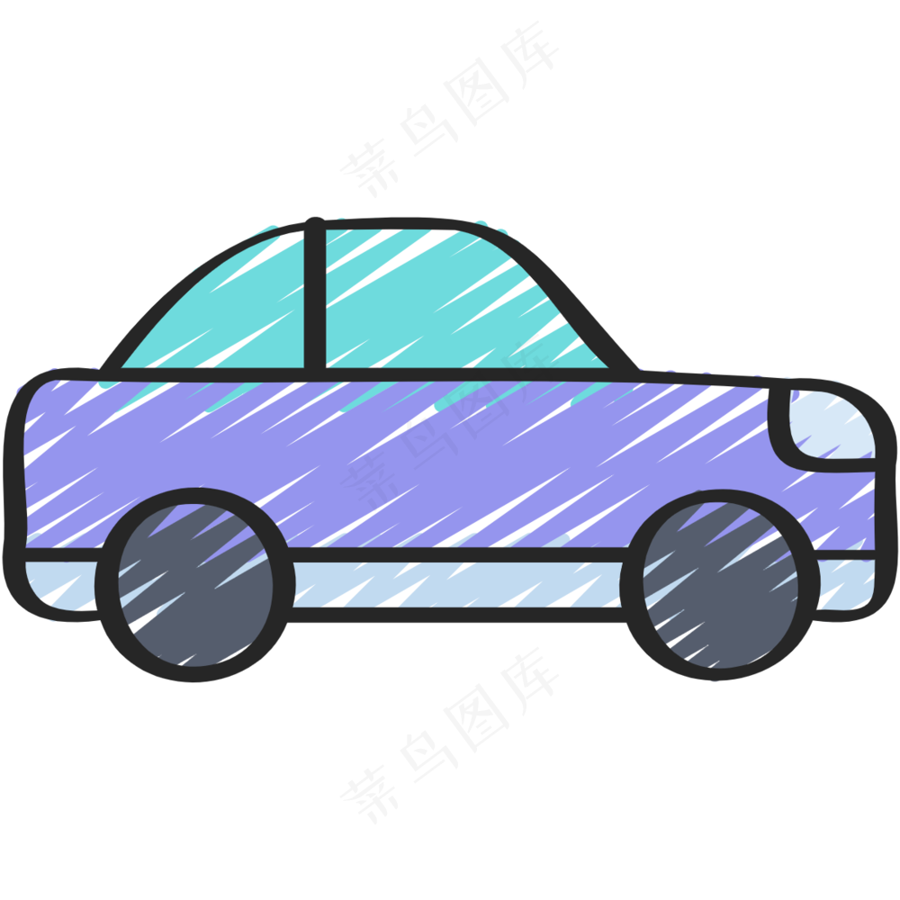 紫色小轿车 铅笔手绘图标icon