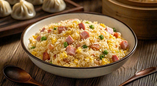 火腿肉丁炒饭鸡蛋美食主食摄影图