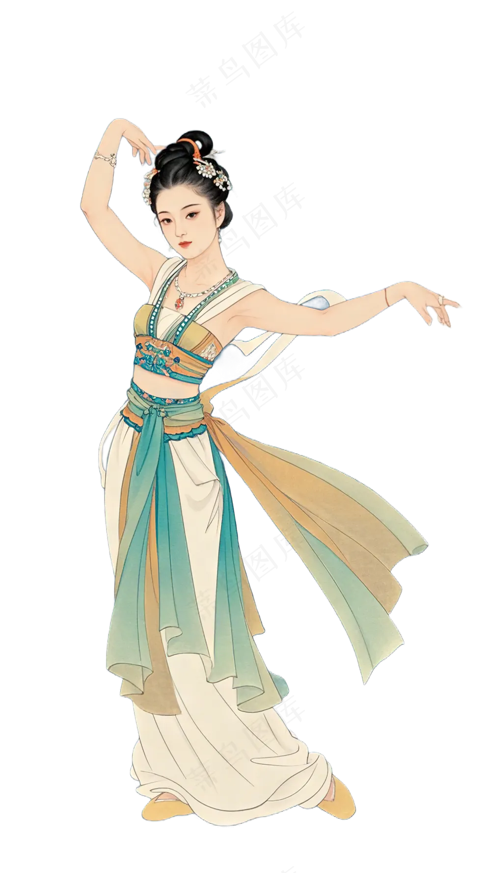 免抠中国画工笔画舞蹈人物