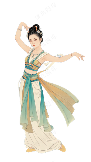 免抠中国画工笔画舞蹈人物