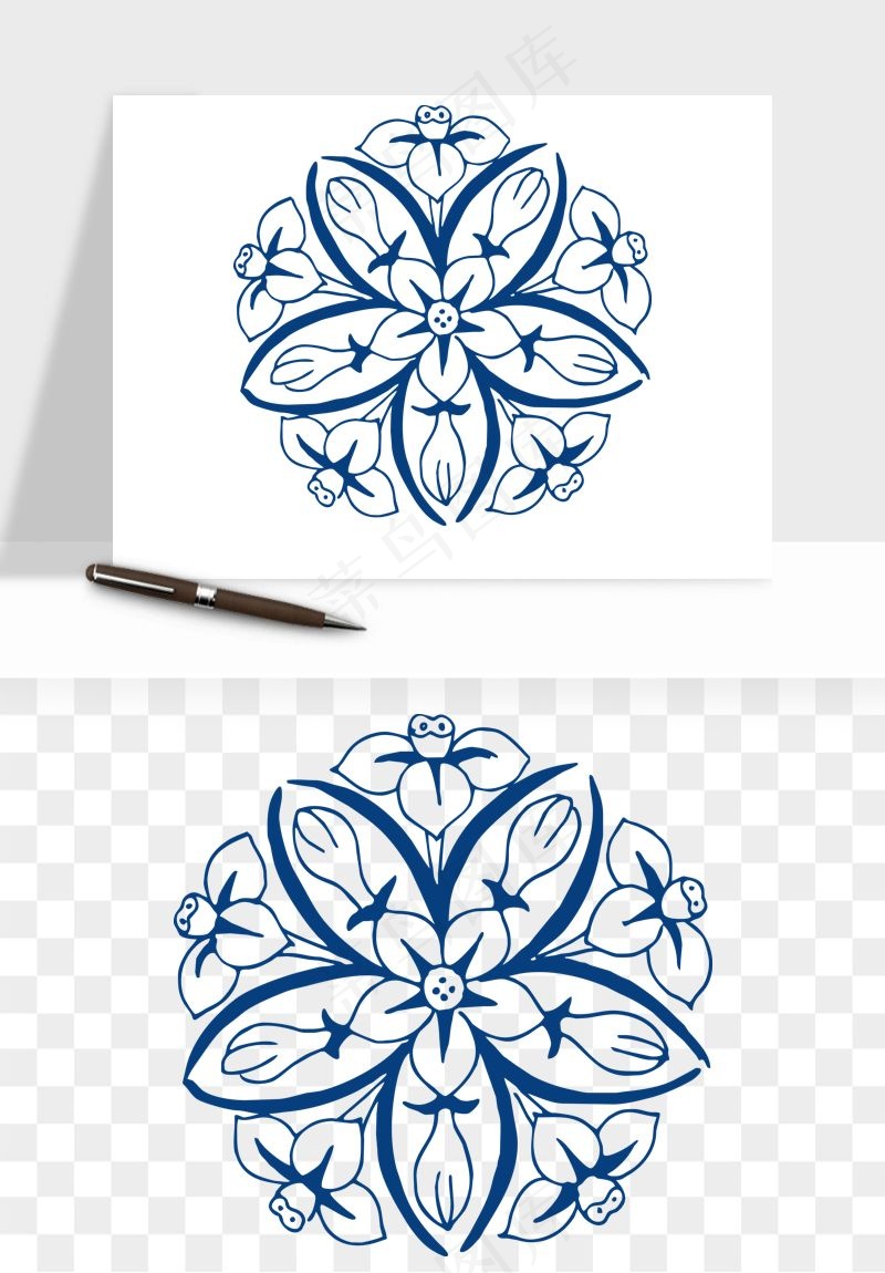 青花瓷花纹花卉图案png免抠