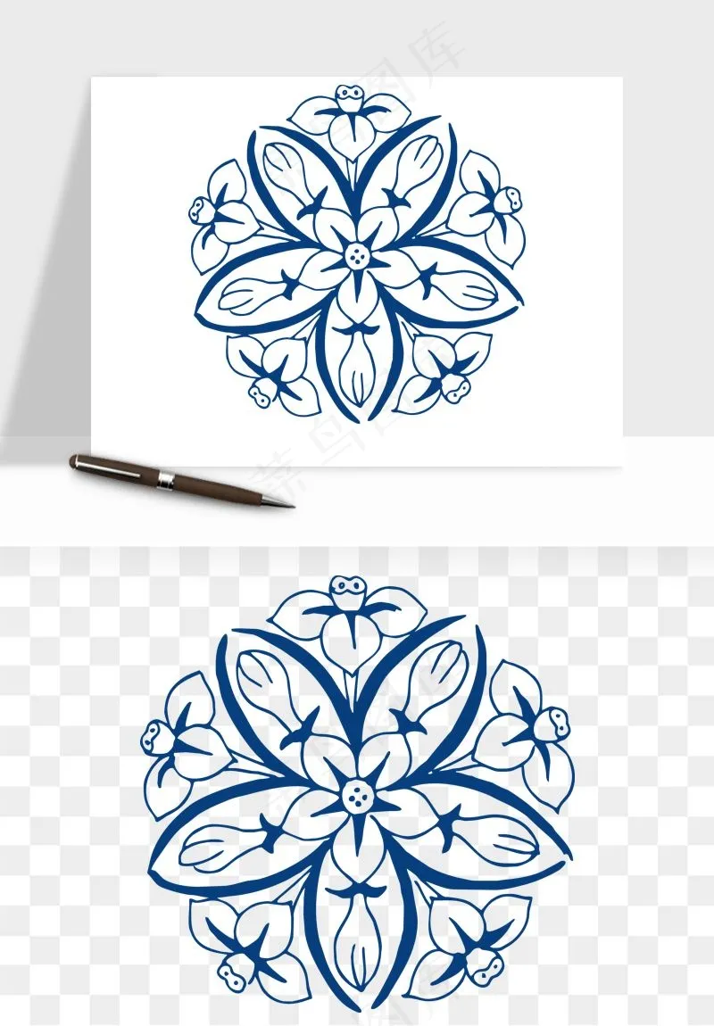 青花瓷花纹花卉图案png免抠