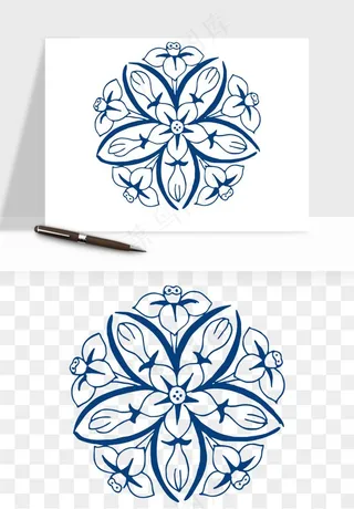 青花瓷花纹花卉图案png免抠