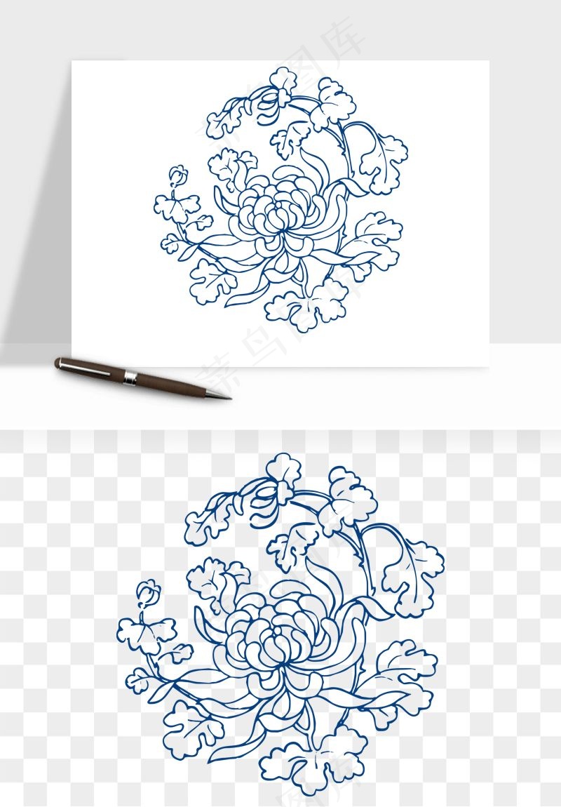 青花瓷花纹花卉图案png免抠