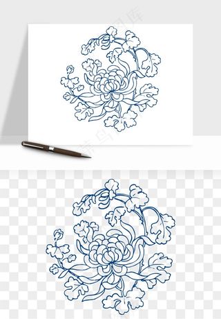 青花瓷花纹花卉图案png免抠