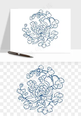 青花瓷花纹花卉图案png免抠