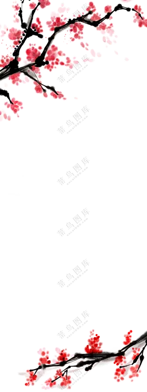 水墨点点效果树枝梅花免抠图片素材