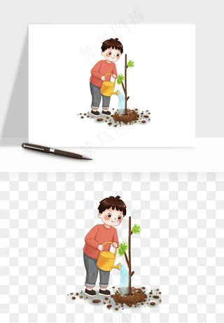 手绘植树节挖土人物png免抠