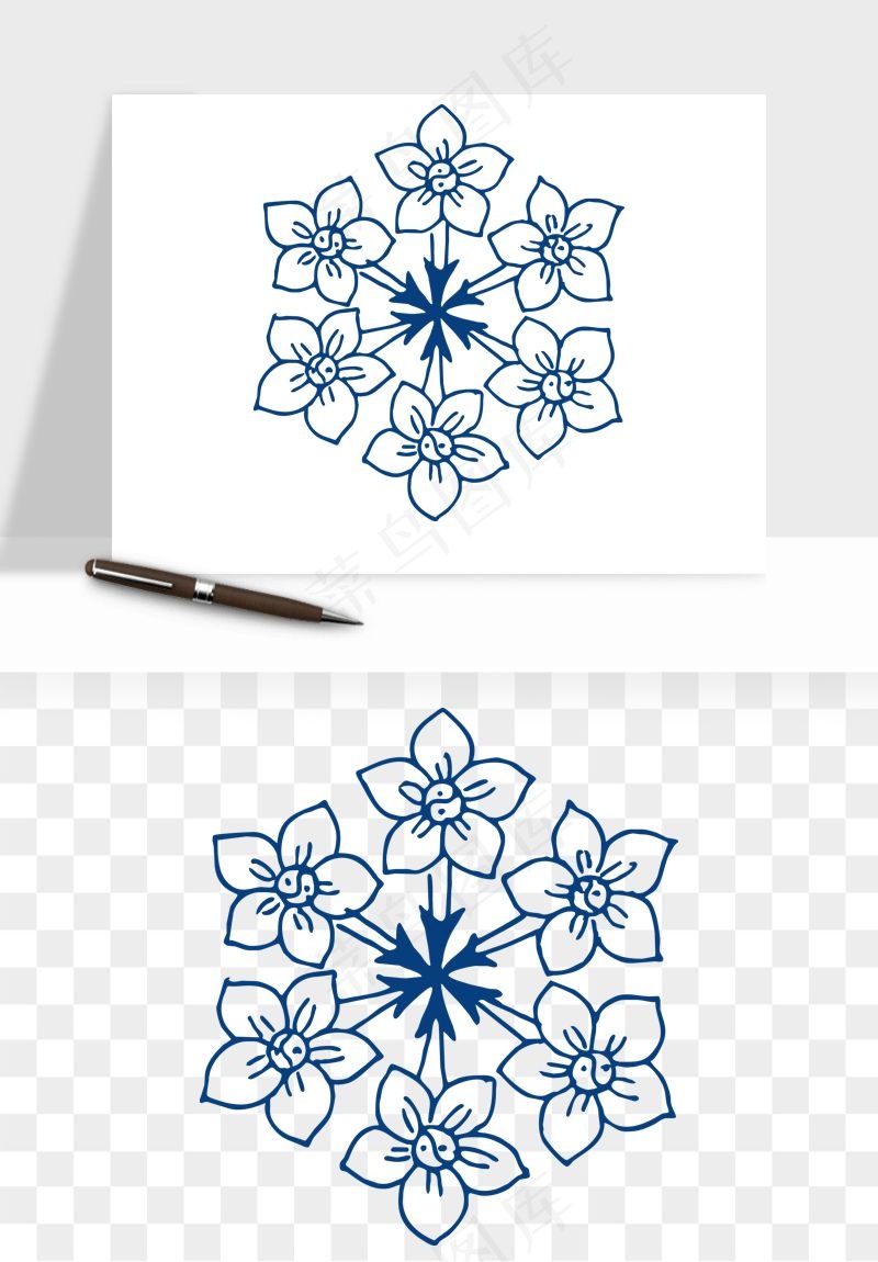 青花瓷花纹花卉图案png免抠