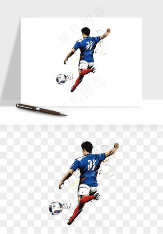 手绘踢足球运动人物png免抠