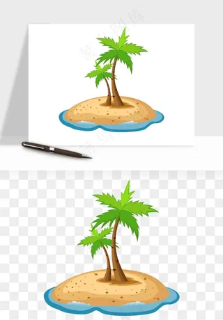卡通沙滩椰子树png免抠